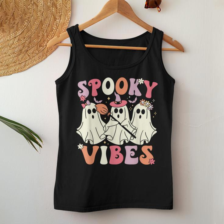 Spooky Vibes Halloween Ghost Costume Retro Groovy Women Tank Top Unique Gifts