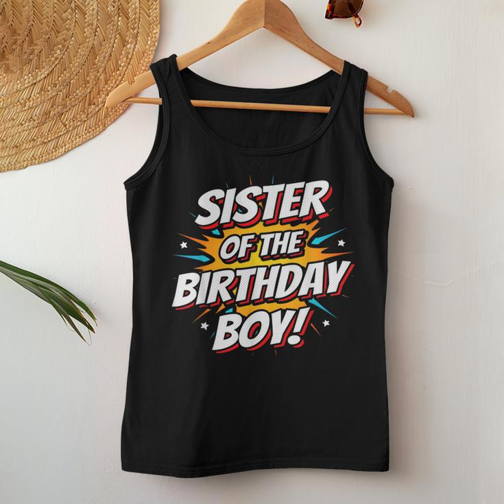 Superhero Party Comics Birthday Sister Of Birthday Boy For Sister Women Tank Top Unique Gifts