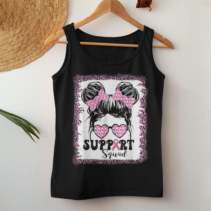 Support Squad Messy Hair Bun Girl Pink Warrior Breast Cancer Women Tank Top Funny Gifts