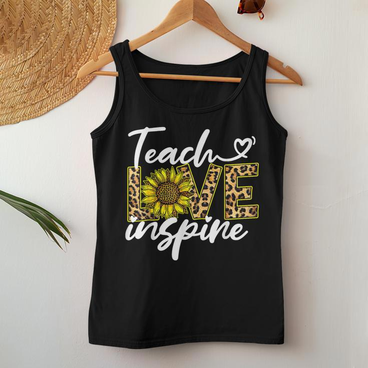 Teach Love Inspire Sunflower Leopard Back To School Teacher Women Tank Top Funny Gifts