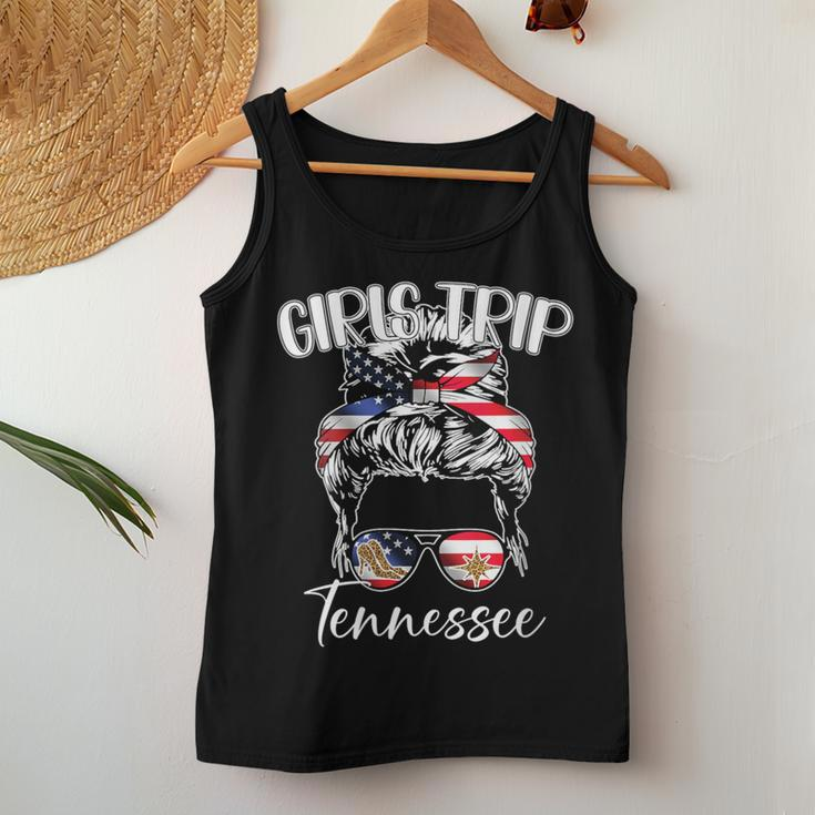 Tennessee Girls Trip 2023 Messy Bun Usa American Flag Women Tank Top Funny Gifts