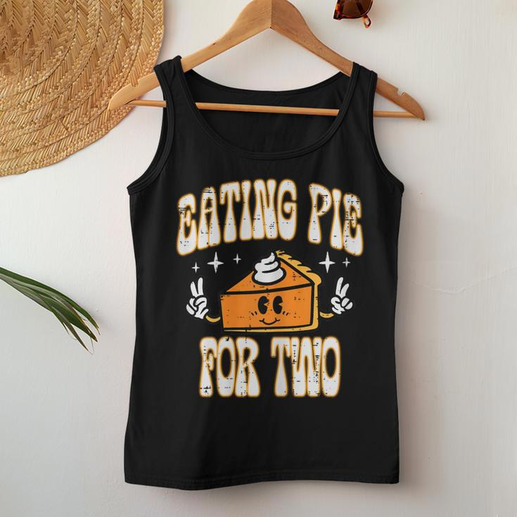 Thanksgiving Pregnancy Eating Pie Two Announce Mom Women Women Tank Top Funny Gifts