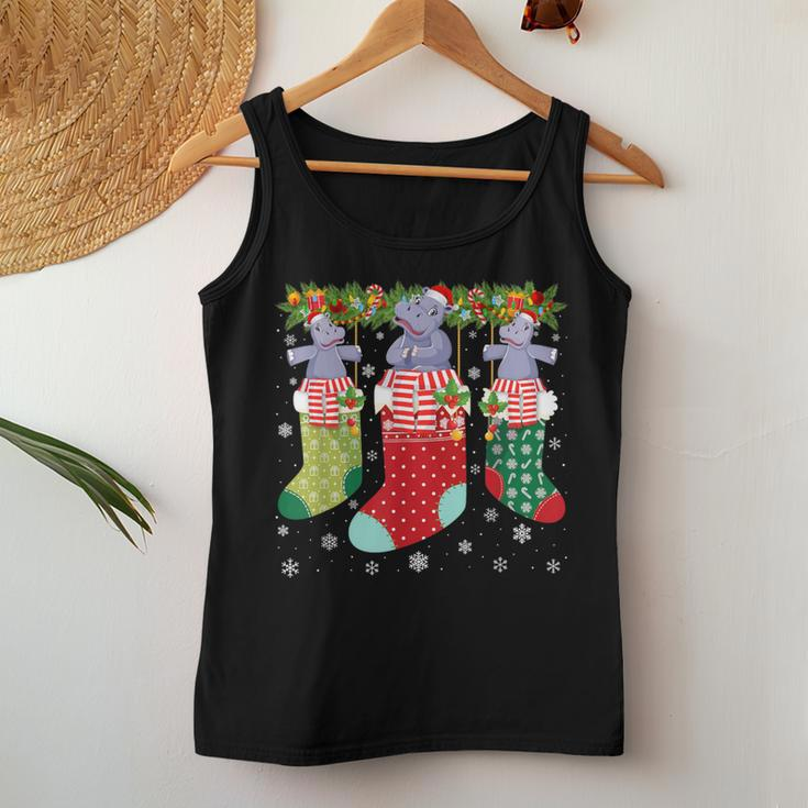 Three Hippo In Socks Ugly Christmas Sweater Party Women Tank Top Funny Gifts