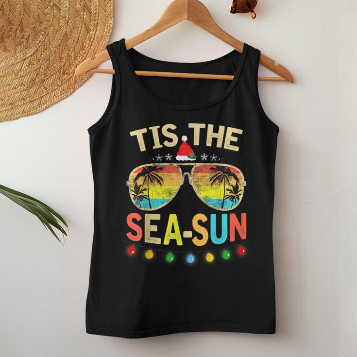 Tis The Sea Sun Santa Beach Summer Christmas In July Summer Women Tank Top Weekend Graphic Funny Gifts