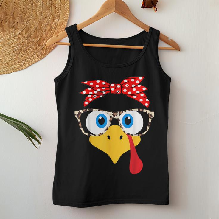 Turkey Face Leopard Print Glasses Thanksgiving Girl Women Tank Top Funny Gifts
