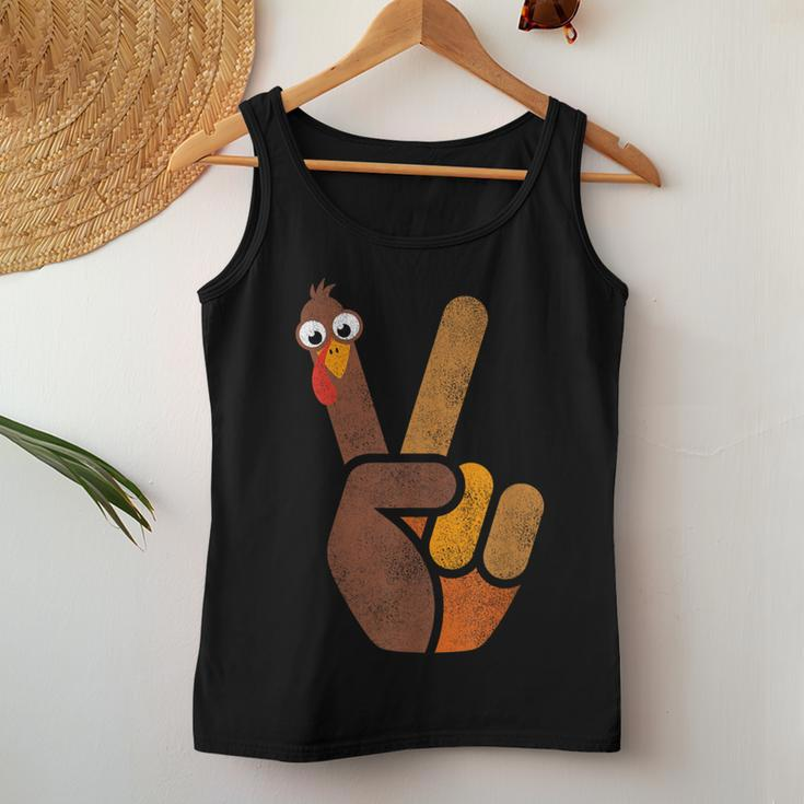 Turkey Hippie Peace Sign Graphic Fall Thanksgiving Women Tank Top Unique Gifts