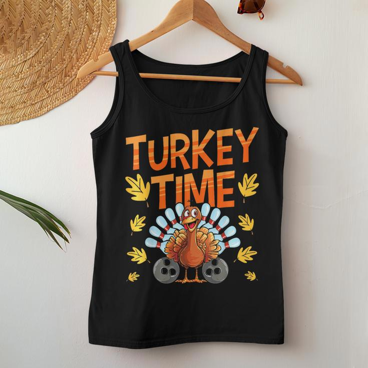 Turkey Time Bowl Bowling Strike Pin Sport Thanksgiving Boys Women Tank Top Funny Gifts