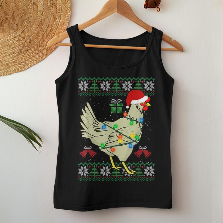 Ugly Christmas Chicken Sweater Santa Hat Lights Women Tank Top Funny Gifts
