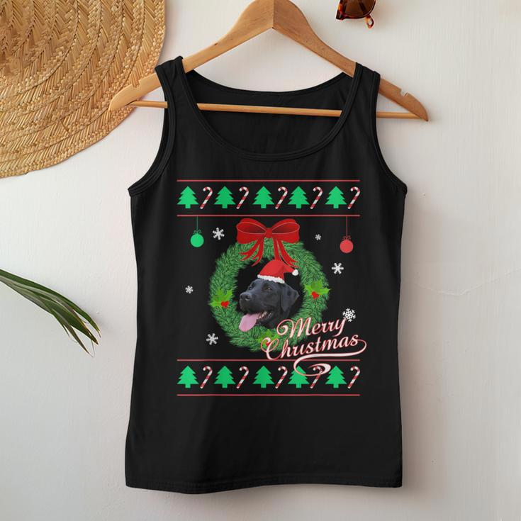 Ugly Christmas Sweater Black Lab Puppy Graphic Women Tank Top Funny Gifts