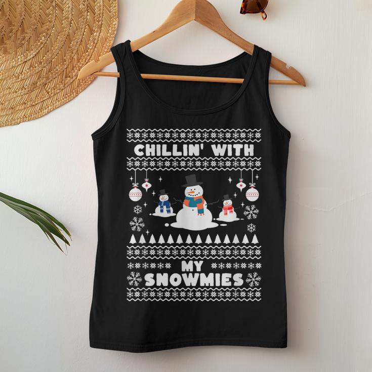 Ugly Christmas Sweater Chillin With My Snowmies Snowman Women Tank Top Unique Gifts