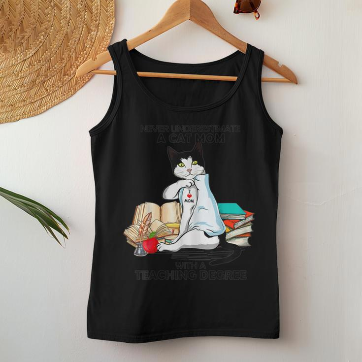 Never Underestimate A Cat Mom With A Teaching Degree Women Tank Top Unique Gifts