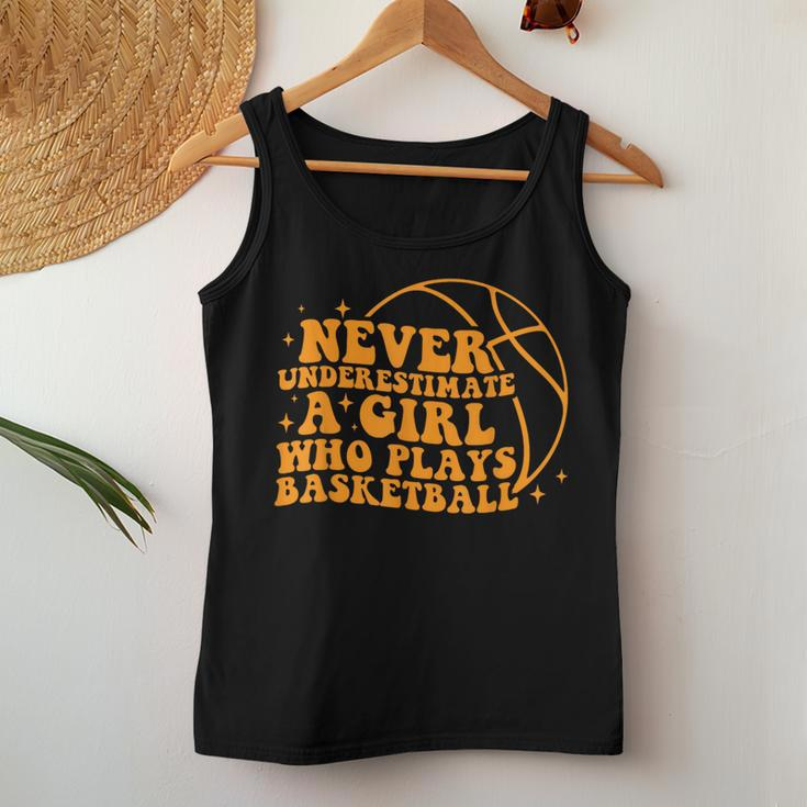 Never Underestimate A Girl Who Plays Basketball Groovy Women Tank Top Unique Gifts