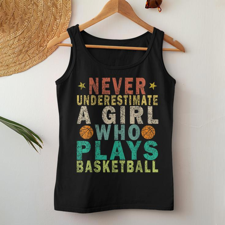 Never Underestimate A Girl Who Plays Basketball Retro Women Tank Top Personalized Gifts