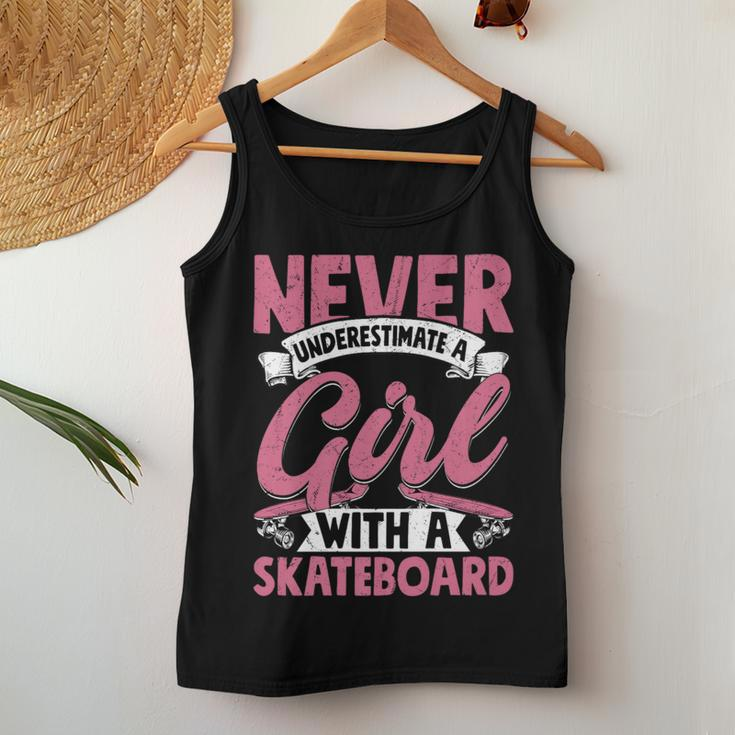 Never Underestimate A Girl With A Skateboard Skateboarder Women Tank Top Unique Gifts