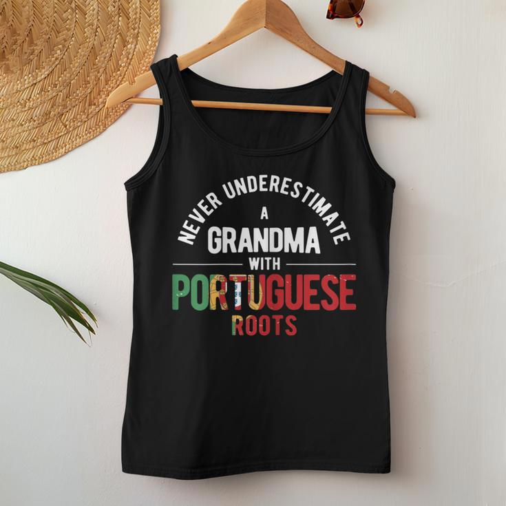 Never Underestimate Grandma With Roots Portugal Portuguese Women Tank Top Unique Gifts
