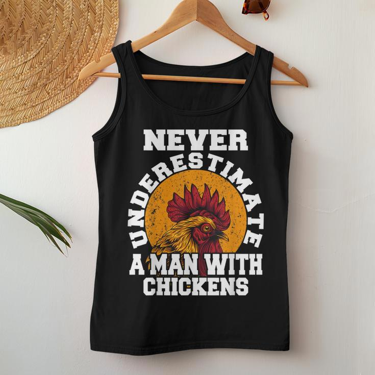 Never Underestimate A Man With Chickens Farmer Chicken Women Tank Top Personalized Gifts