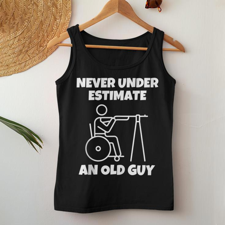 Never Underestimate An Old Guy Retired Old People Wheelchair Women Tank Top Funny Gifts