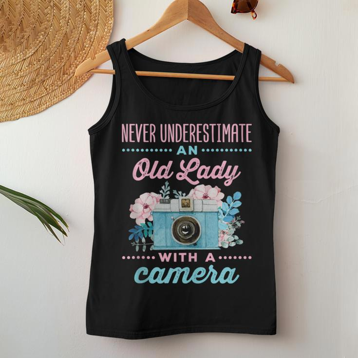 Never Underestimate An Old Lady With A Camera Photographer Women Tank Top Unique Gifts