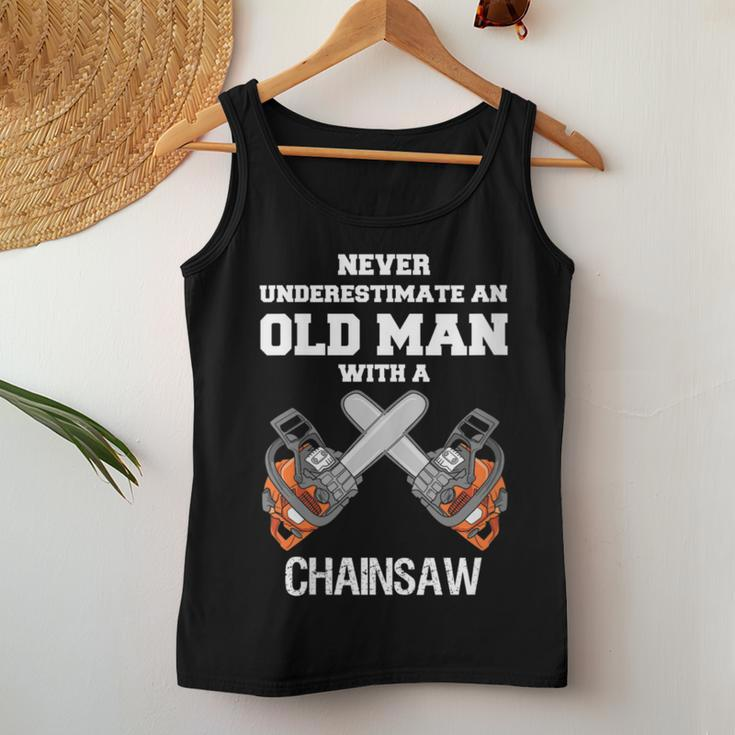 Never Underestimate An Old Man Chainsaw Carpenter Lumberjack Women Tank Top Personalized Gifts