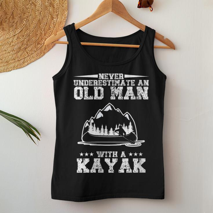 Never Underestimate An Old Man With A Kayak Distressed Women Tank Top Funny Gifts