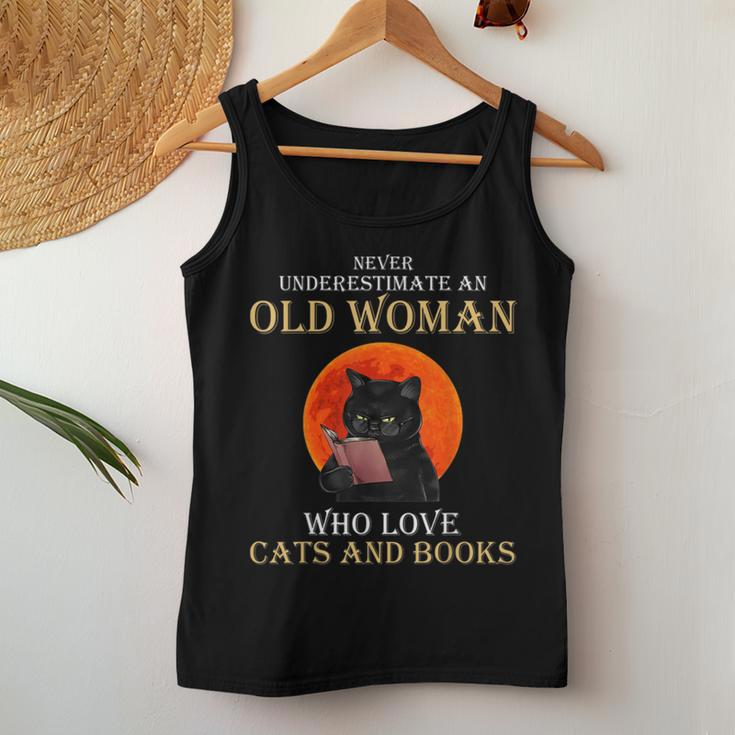 Never Underestimate An Old Woman Who Love Cats And Books Women Tank Top Funny Gifts