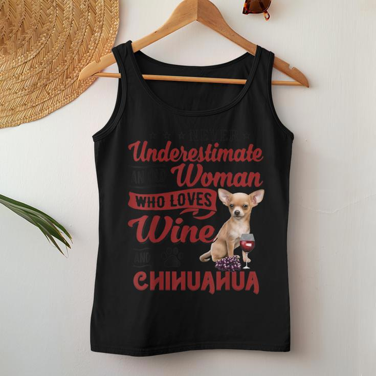 Never Underestimate An Old Woman Who Loves Wine & Chihuahua Women Tank Top Unique Gifts