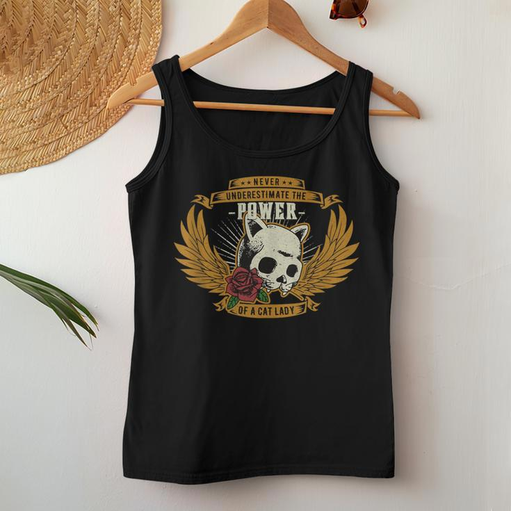 Never Underestimate The Power Of A Cat Lady Tattoo Style Women Tank Top Personalized Gifts