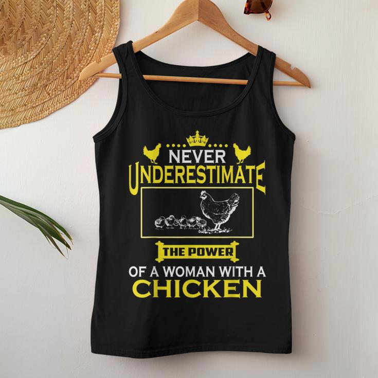 Never Underestimate The Power Of Woman With Chicken FarmerWomen Tank Top Funny Gifts