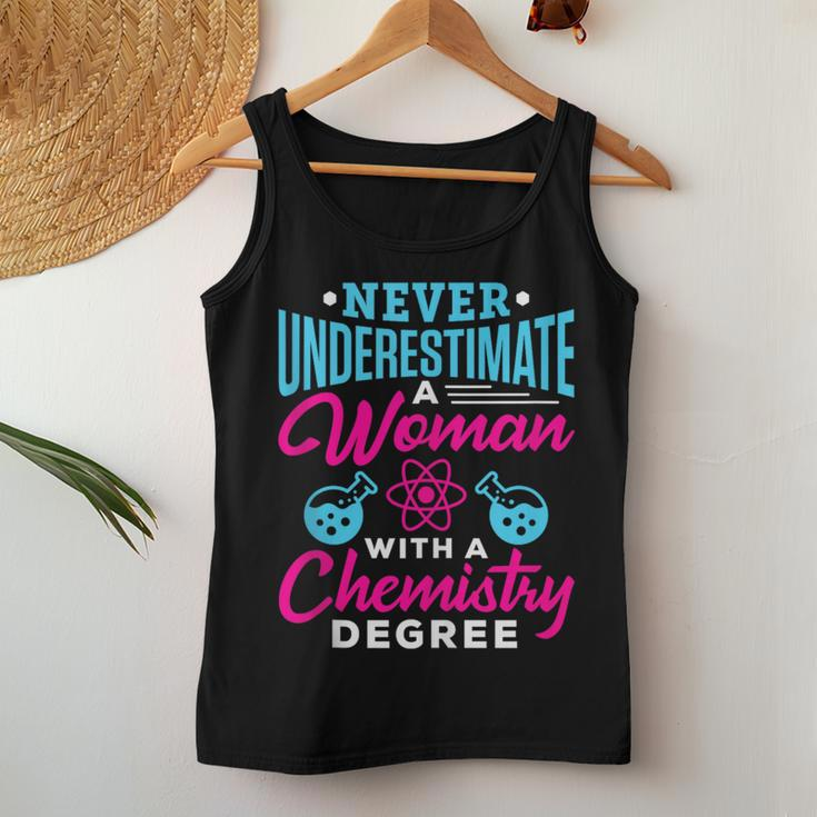 Never Underestimate A Woman With A Chemistry Degree Chemist Women Tank Top Unique Gifts