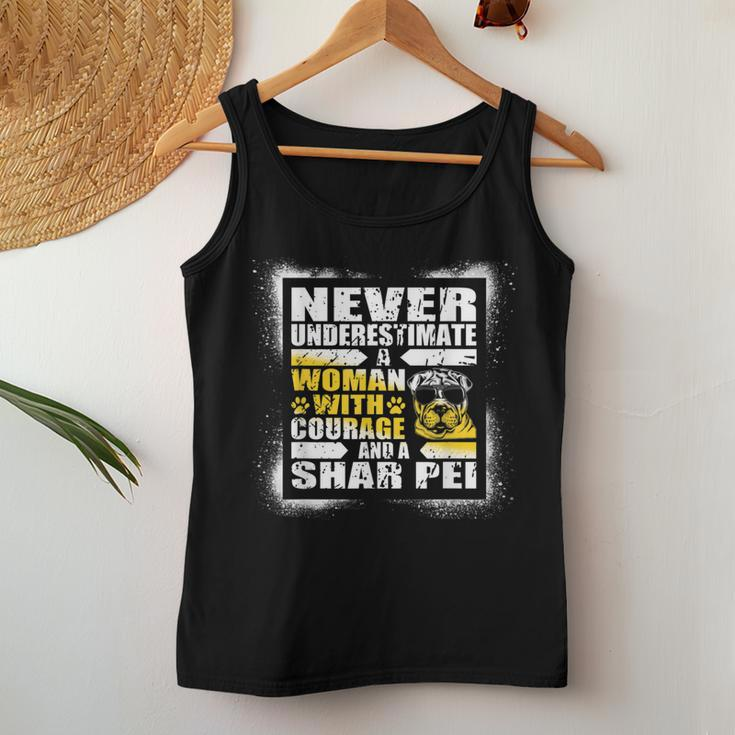 Never Underestimate Woman Courage And A Shar Pei Women Tank Top Unique Gifts