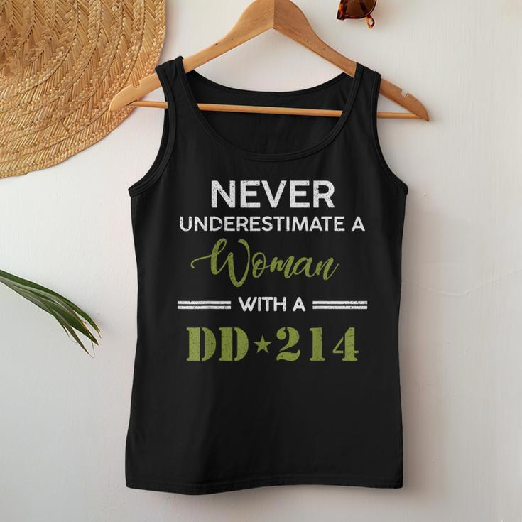 Never Underestimate A Woman With A Dd-214 Female Veteran Women Tank Top Unique Gifts
