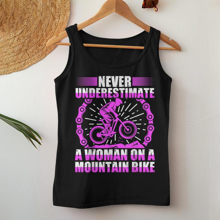 Never Underestimate A Woman On A Mountain Bike Women Tank Top Unique Gifts