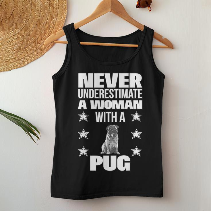 Never Underestimate A Woman With A Pug Women Tank Top Unique Gifts