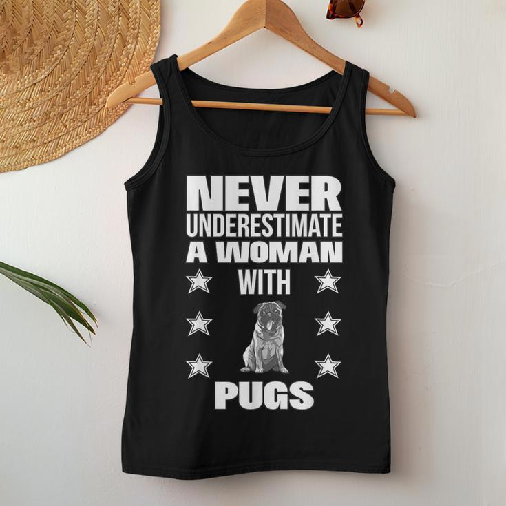 Never Underestimate A Woman With Pugs Women Tank Top Unique Gifts