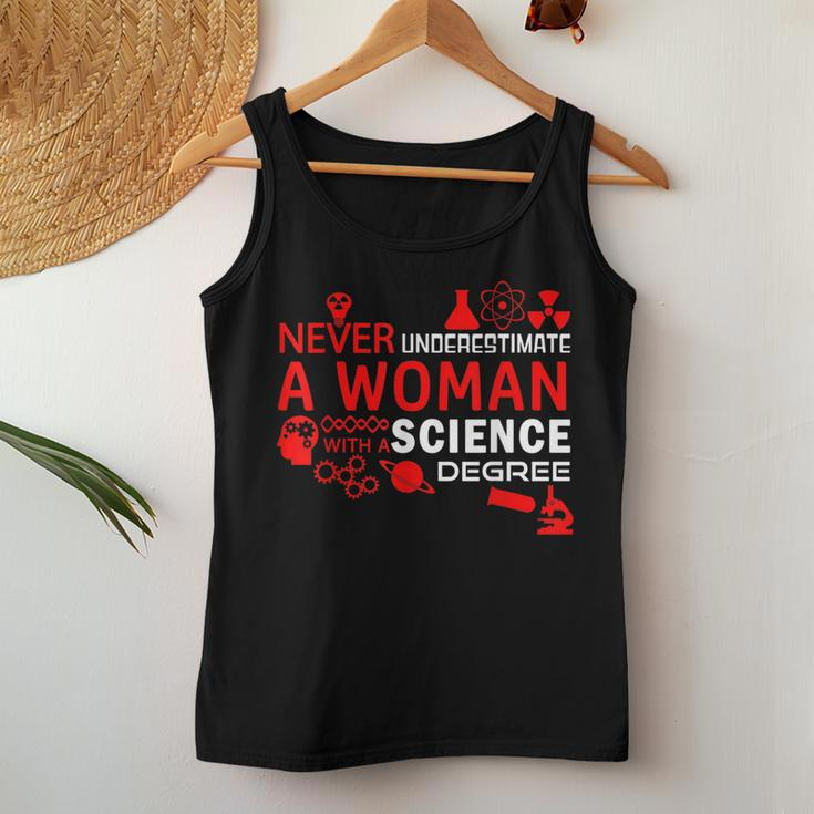 Never Underestimate Woman With A Science Degree Punny Women Tank Top Funny Gifts