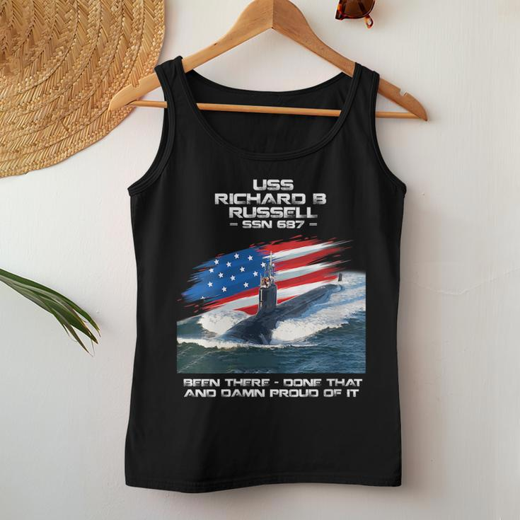 Uss Richard B Russell Ssn-687 American Flag Submarine Women Tank Top Basic Casual Daily Weekend Graphic Personalized Gifts