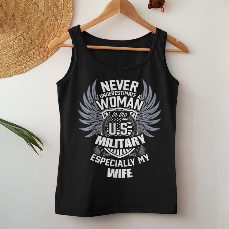 Veteran Wife Never Underestimate A Woman In The Military Women Tank Top Funny Gifts