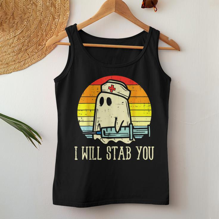 Vintage Retro I Will Stab You Ghost Nurse Halloween Spooky Women Tank Top Funny Gifts