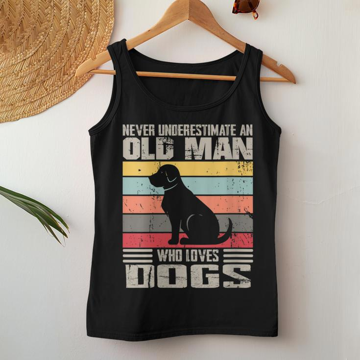 Vintage Never Underestimate An Old Man Who Loves Dogs Cute Women Tank Top Funny Gifts