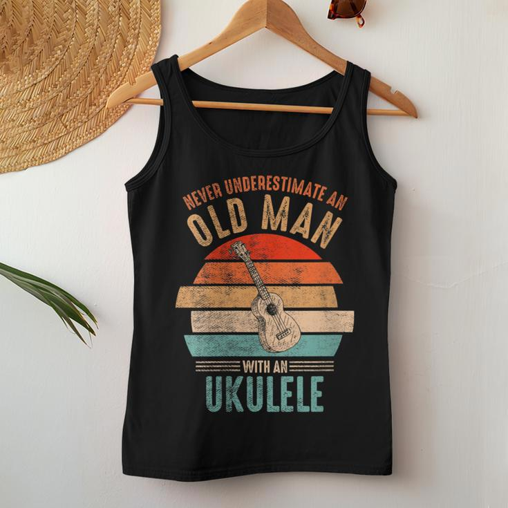 Vintage Never Underestimate An Old Man With An Ukulele Women Tank Top Funny Gifts