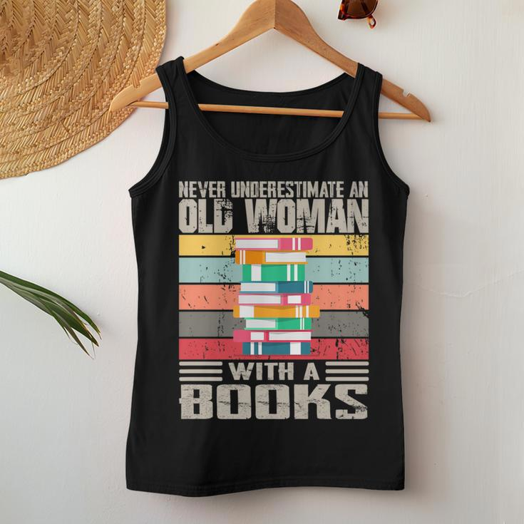 Vintage Never Underestimate An Old Woman With Books Lovers Women Tank Top Unique Gifts