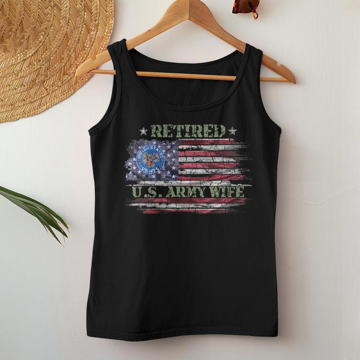 Vintage Usa American Flag Proud Retired Us Army Veteran Wife Women Tank Top Unique Gifts