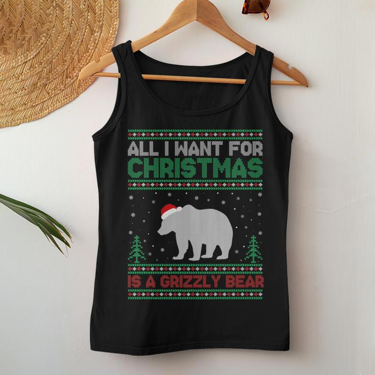 All I Want For Xmas Is A Grizzly Bear Ugly Christmas Sweater Women Tank Top Funny Gifts