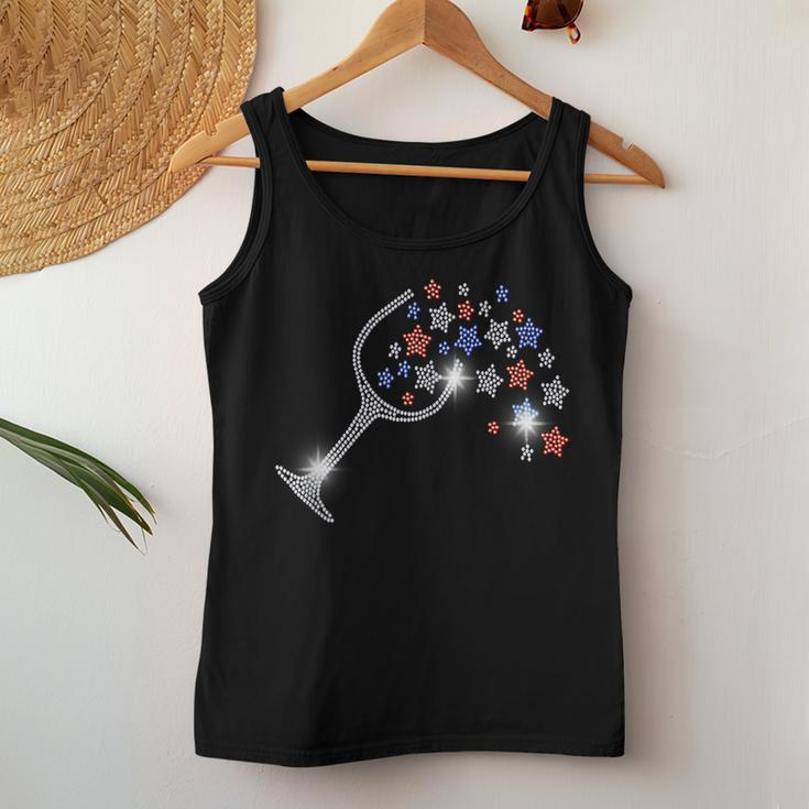 Wine Glass Stars Bling Vintage 4Th Of July Bling Rhinestone Women Tank Top Unique Gifts