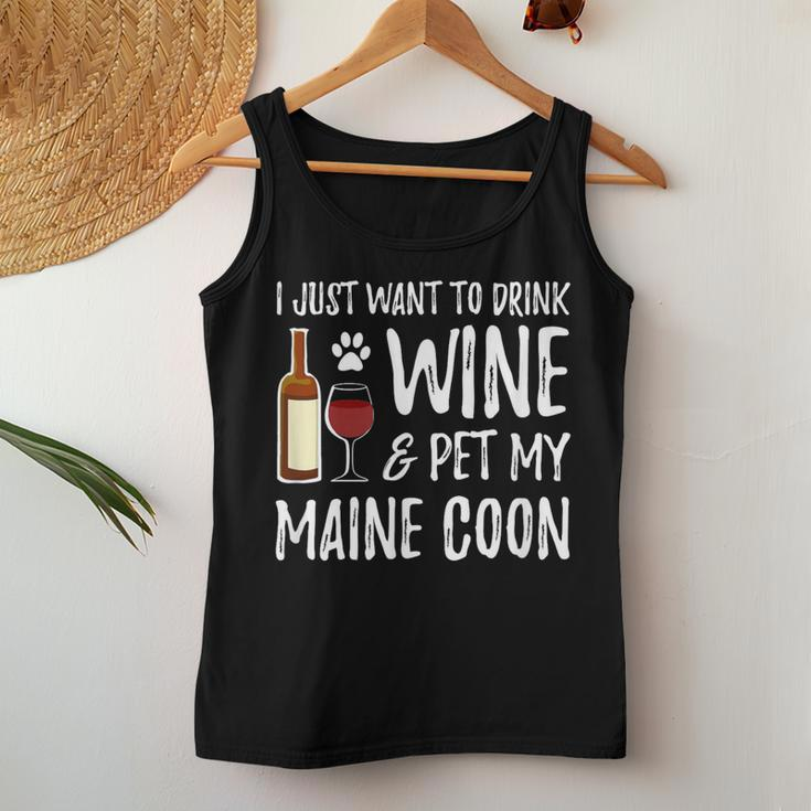 Wine And Maine Coon Cat Mom Or Cat Dad Idea Women Tank Top Funny Gifts