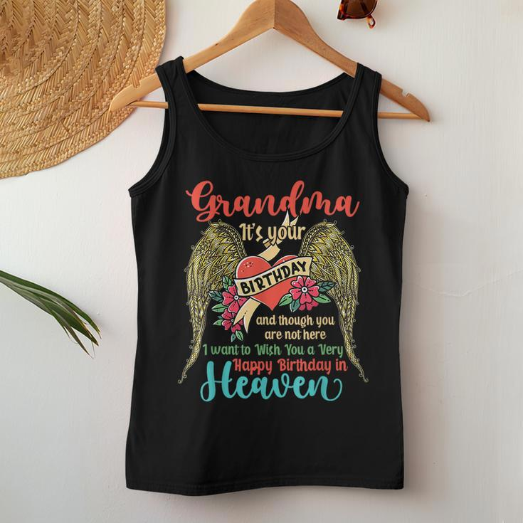 Wish A Very Happy Birthday Grandma In Heaven Memorial Family Women Tank Top Weekend Graphic Funny Gifts