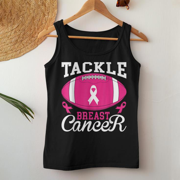 Woman Tackle Football Pink Ribbon Breast Cancer Awareness Women Tank Top Unique Gifts