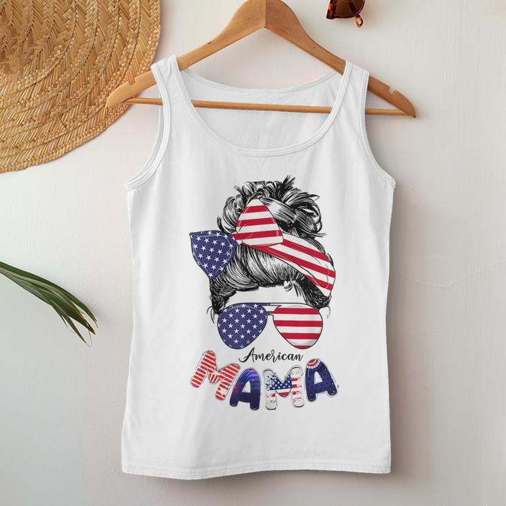 4Th Of July American Mama Messy Bun Mom Life Patriotic Mom For Mom Women Tank Top Unique Gifts