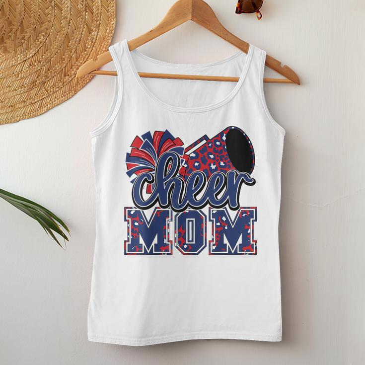 Cheer Mom Navy Red Leopard Cheer Poms & Megaphone Women Tank Top Funny Gifts
