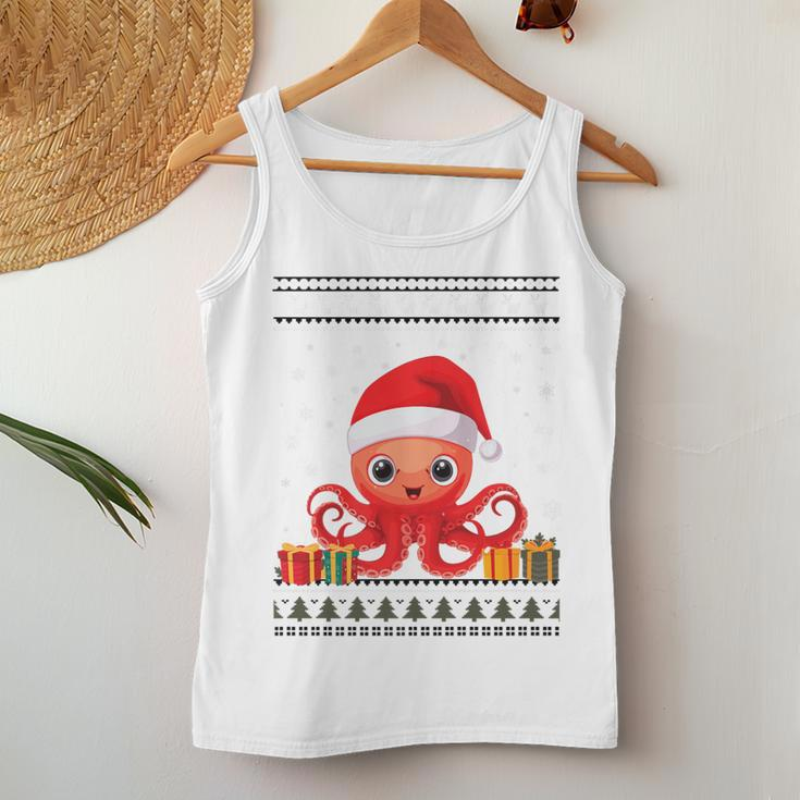 Christmas Octopus Santa Hat Ugly Christmas Sweater Women Tank Top Unique Gifts